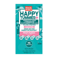 Healthy Heights Happy Tummies Prebiotic Fiber and Probiotic Supplement - Healthy Heights pediatrician-developed growth shake powder for active kids with prebiotic fiber and kids protein in fruit. - Healthy Heights