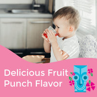 Healthy Heights Happy Tummies Prebiotic Fiber and Probiotic Supplement - Toddler drinking pediatrician-developed Healthy Heights growth shake with fruit punch flavor for children's nutrition and. - Healthy Heights