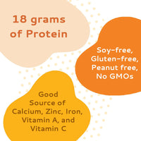 Healthy Heights Grow Daily Protein Shake for Boys – Ages 10+ - Healthy Heights growth shake nutrition facts highlighting 18g protein, soy-free, gluten-free, peanut-free, non-GMO, and. - Healthy Heights