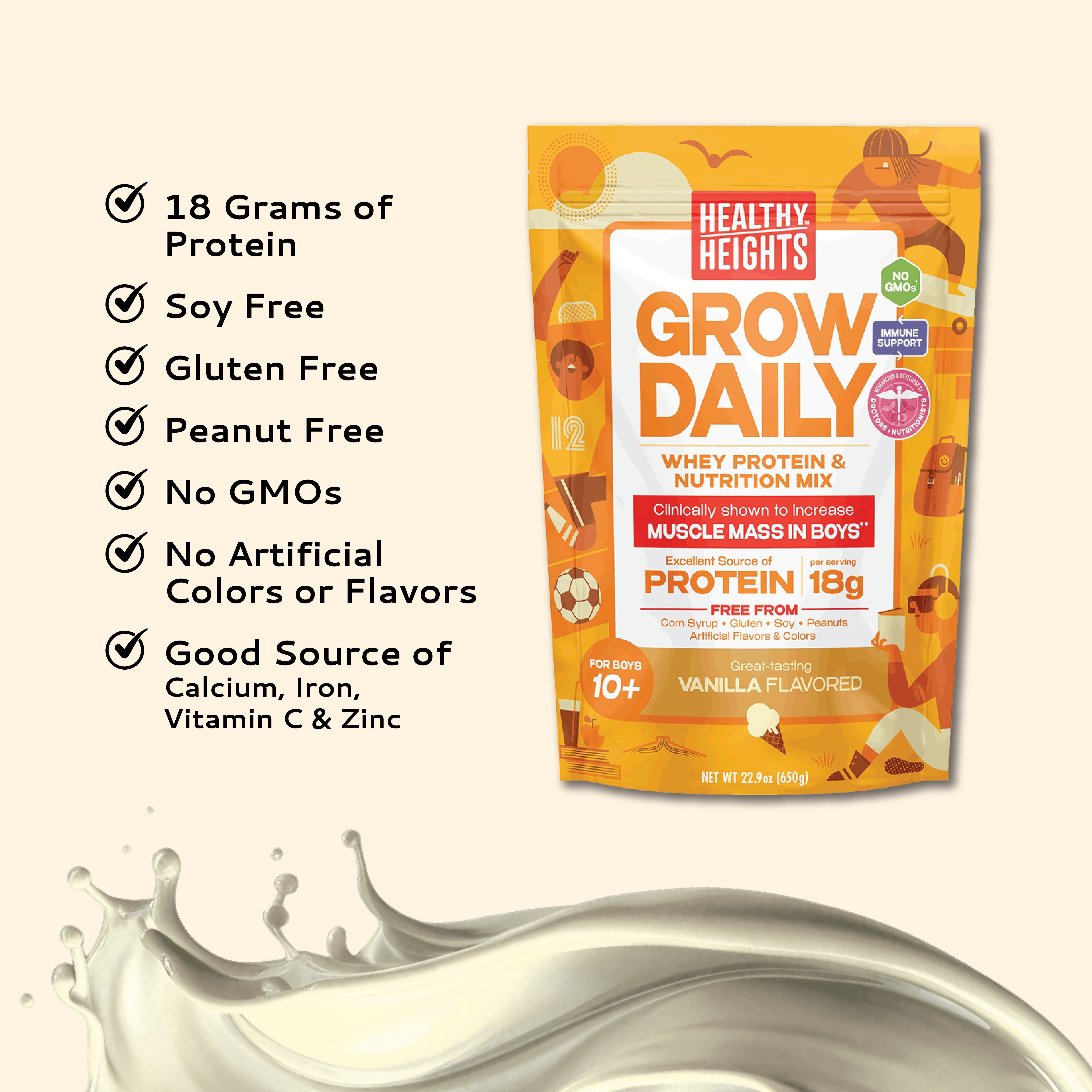 Healthy Heights Grow Daily 10+ Shake Mix Powder 3 Pc Basic Starter Pack - Healthy Heights Grow Daily pediatrician-developed growth shake for active kids, 18g protein, soy-free, gluten-free,. - Healthy Heights