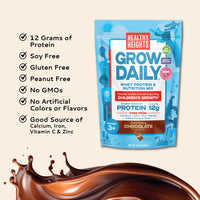 Healthy Heights Grow Daily Kids Protein Drink Mix - High Protein Shake for Kids 3+ - Healthy Heights pediatrician-developed chocolate growth shake for active kids with 12g protein, soy-free, gluten-free, no. - Healthy Heights