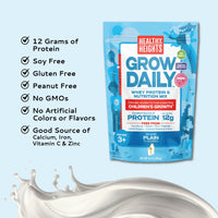 Healthy Heights Grow Daily Kids Protein Drink Mix - High Protein Shake for Kids 3+ - Healthy Heights pediatrician-developed growth shake for active kids, plain flavor, 12g protein, soy and gluten free,. - Healthy Heights