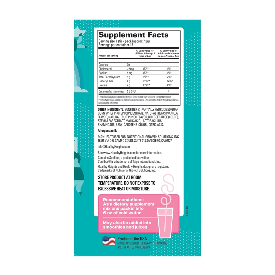 Healthy Heights Happy Tummies Prebiotic Fiber and Probiotic Supplement - Healthy Heights pediatrician-developed growth shake for active kids with children&