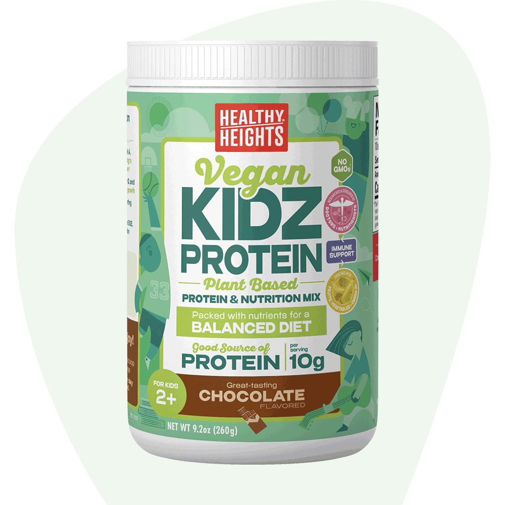 Healthy Heights KidzProtein Vegan Shake Mix Powder Canister with Vitamins Chocolate